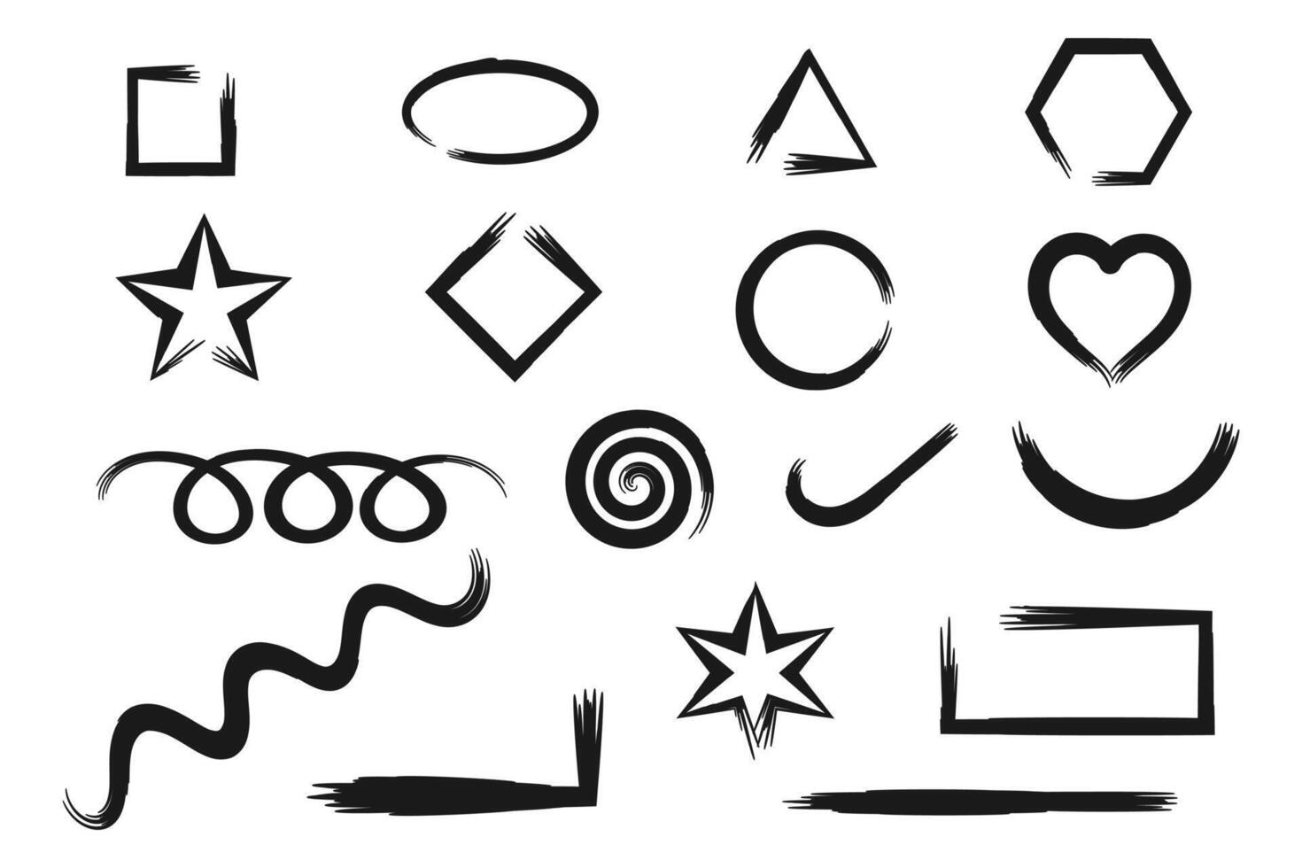 Lines and flat shapes with brush texture. Illustration. vector