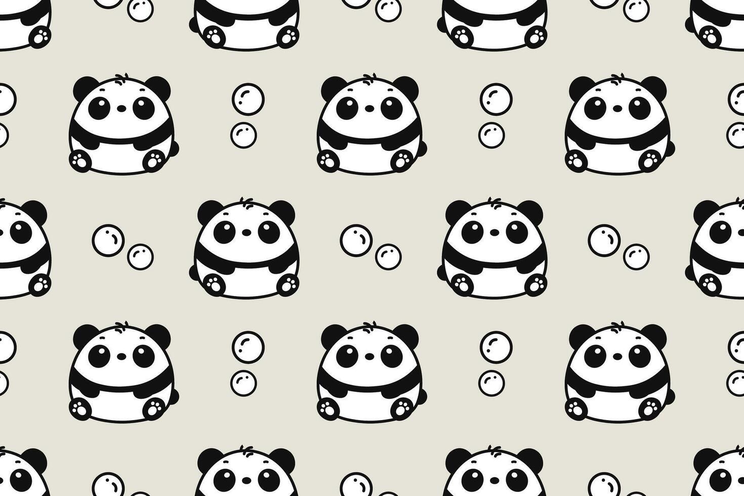 Cute panda seamless pattern, kawaii black and white design, cartoon bear background vector