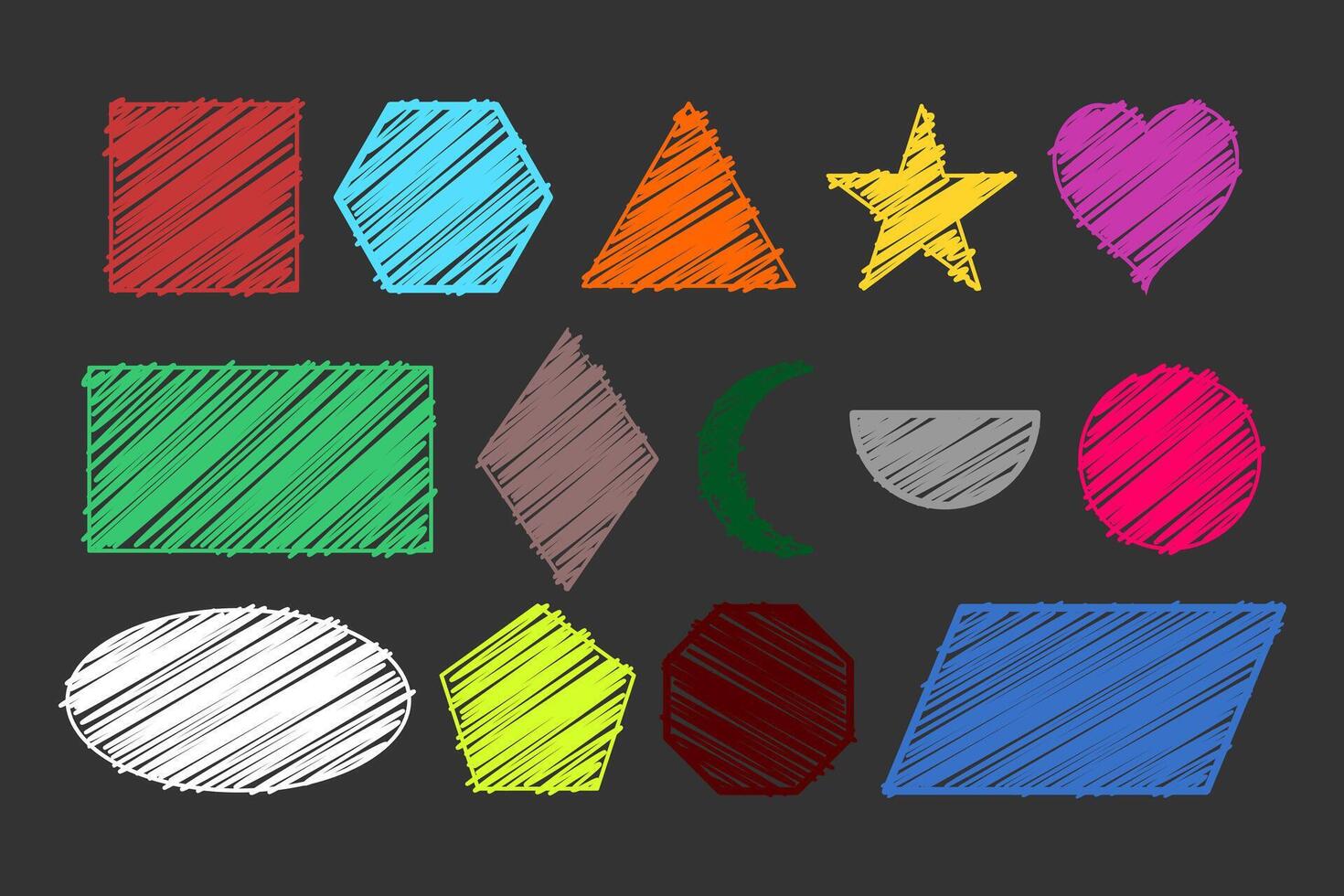 Colorful geometric shapes with striped texture. vector