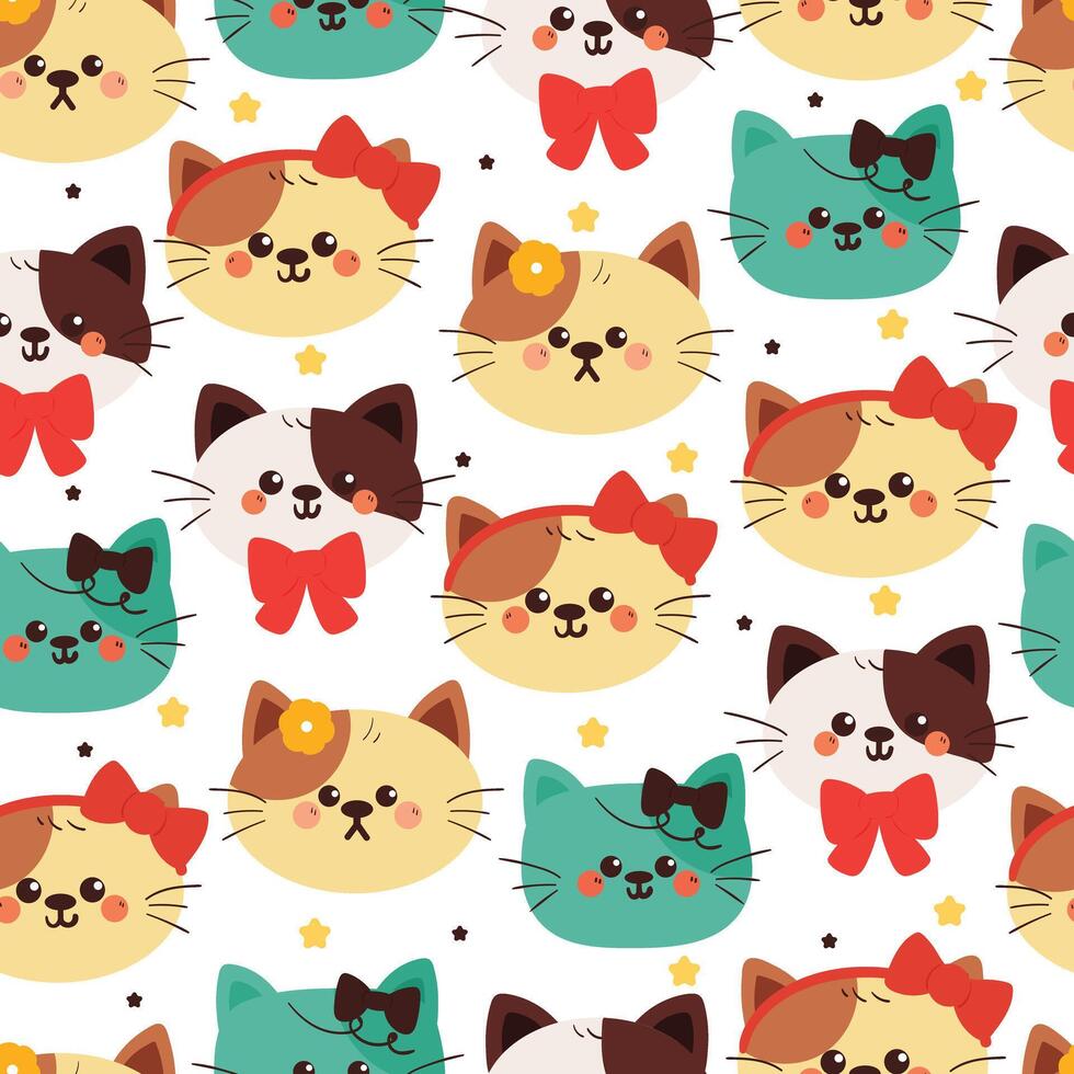 seamless pattern cute cartoon cat with bow and flower pin. animal pattern for wallpaper, background and gift wrap paper vector