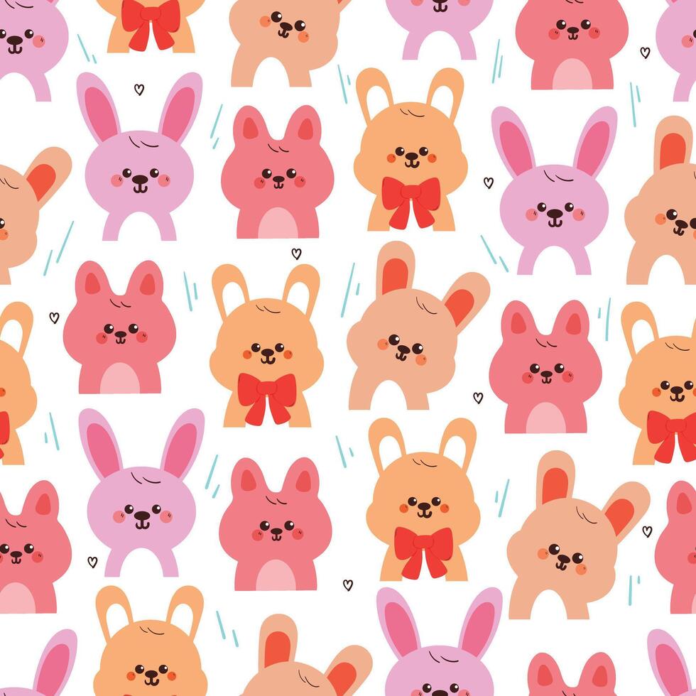 seamless pattern cute cartoon bunny with smile pose. cute animal drawing for wallpaper, pattern, background vector