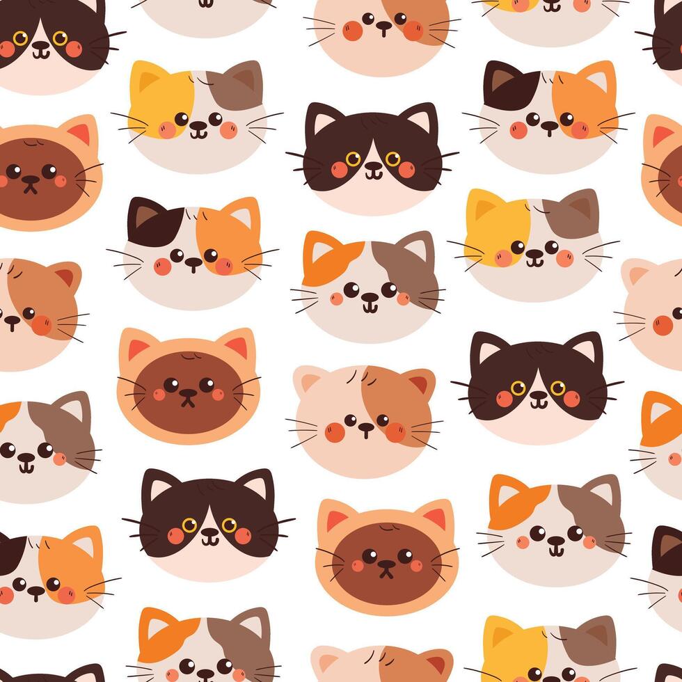 seamless pattern cute cartoon cat head with red and brown color. animal pattern for wallpaper, background and gift wrap paper vector