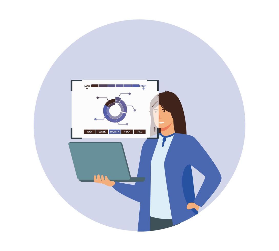 Business Analysis Presenting Chart on Laptop with Growth Insights. vector