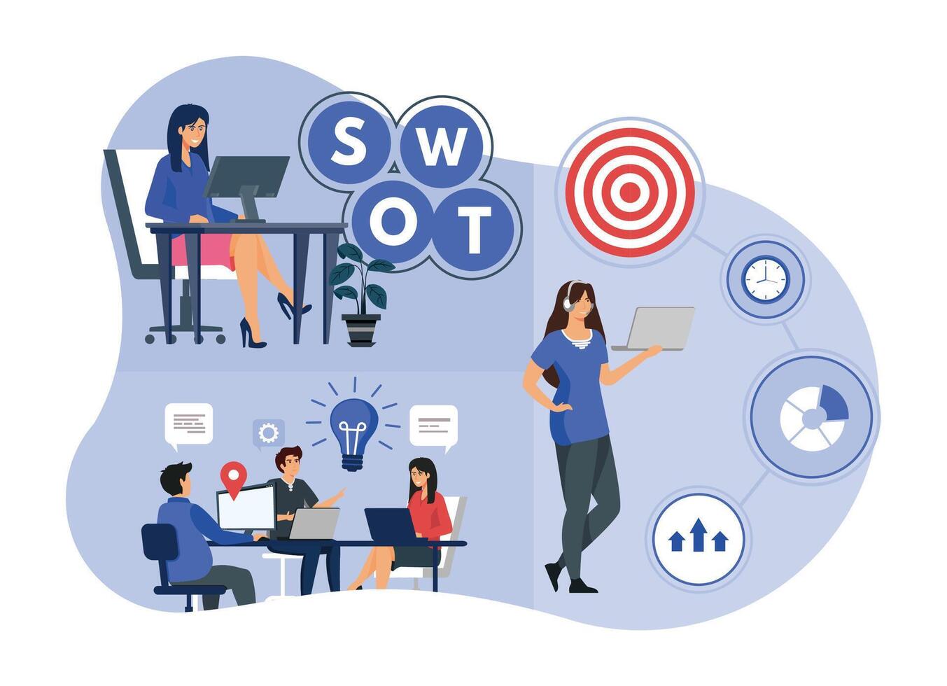 Business SWOT Analysis and Planning with Team Collaboration. vector