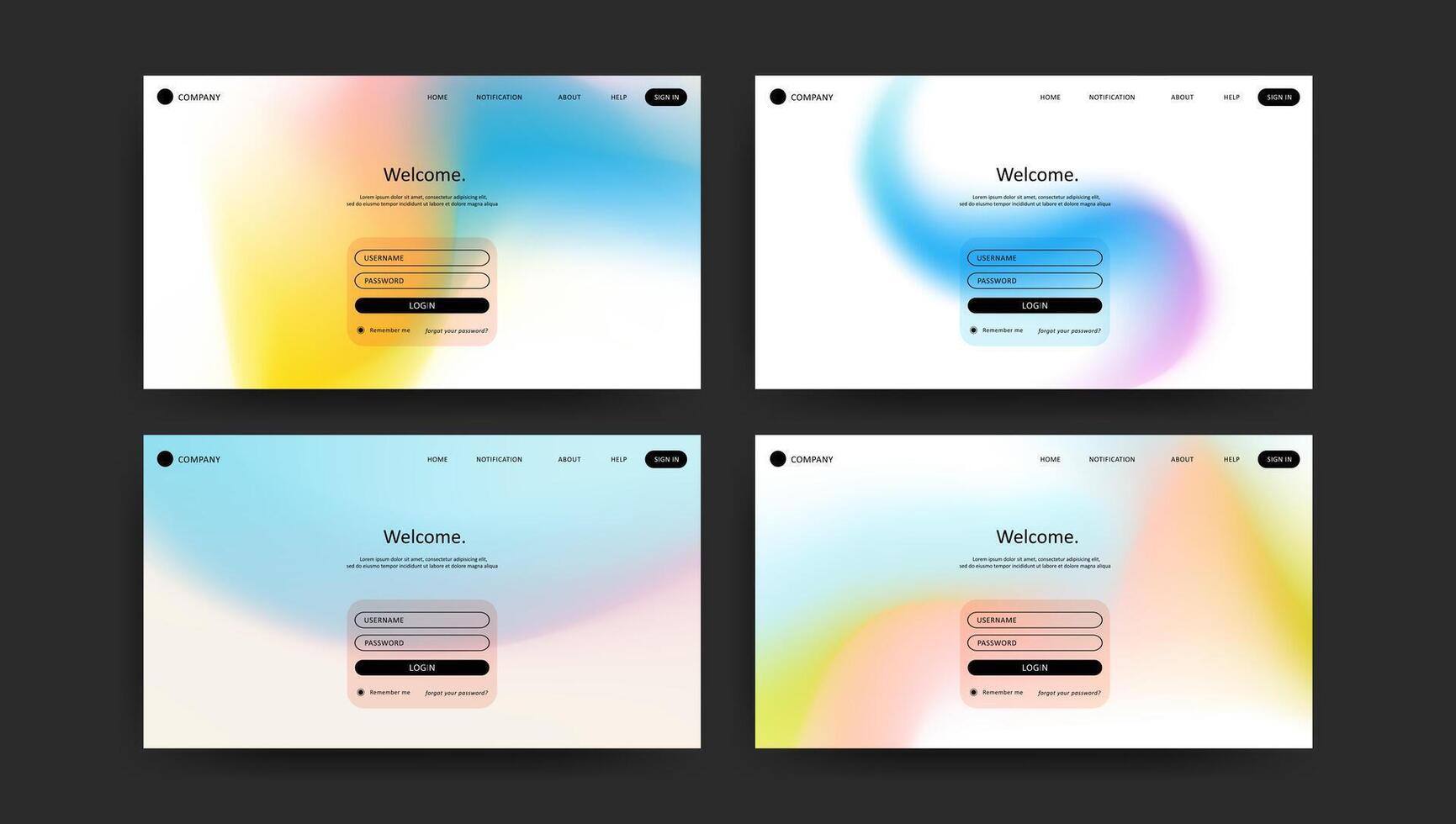 abstract fluid gradient background in set for landing web page vector