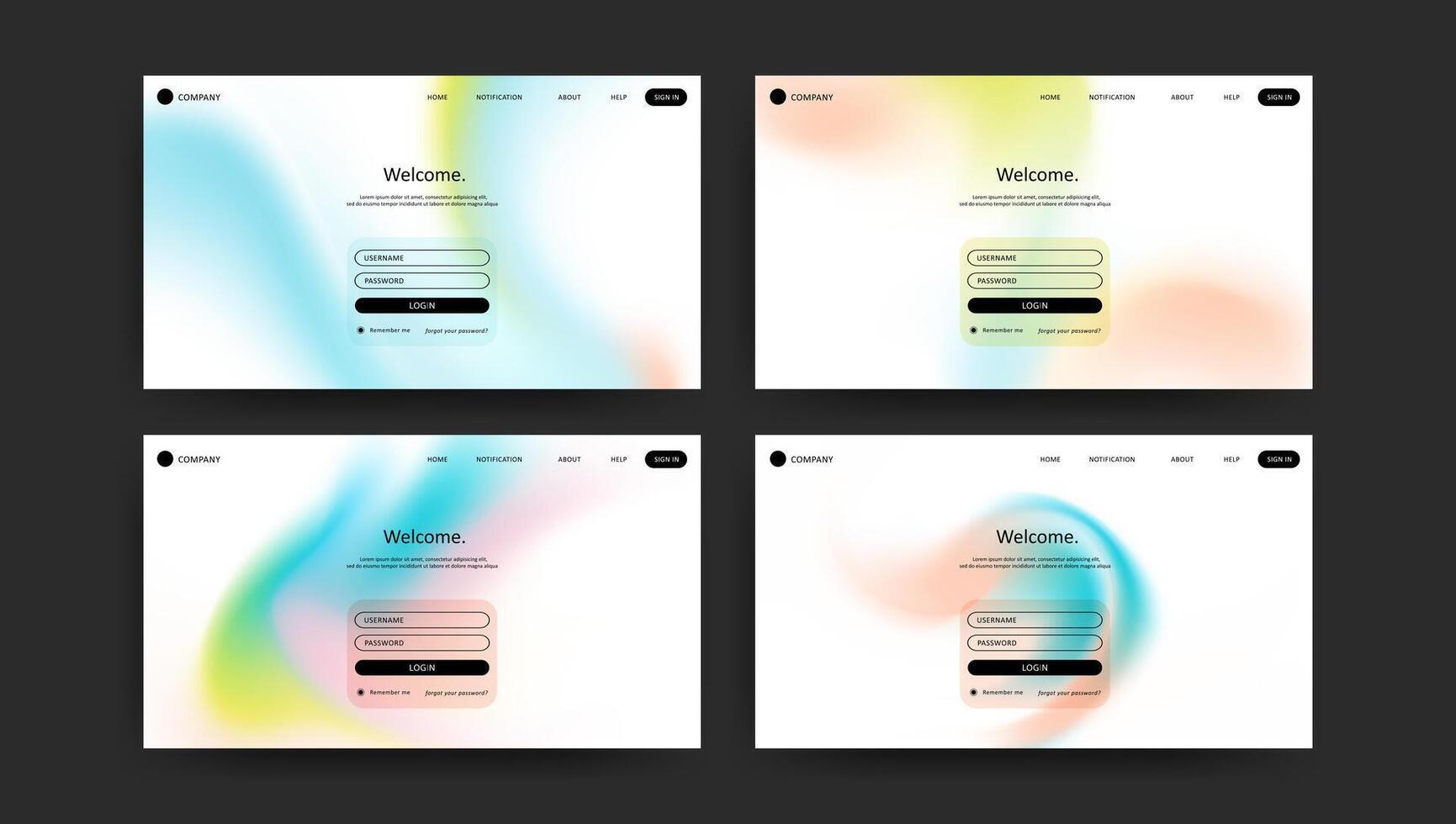 landing web page set with abstract fluid gradient wave vector