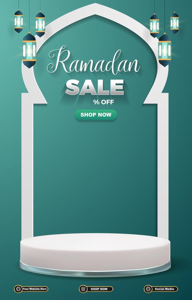 ramadan sale discount template banner with 3d podium for product sale with blue background design vector