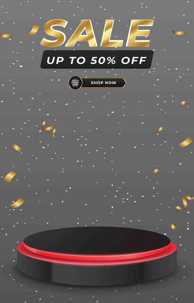 sale discount template banner with 3d podium for product sale social media with abstract gradient grey background design vector