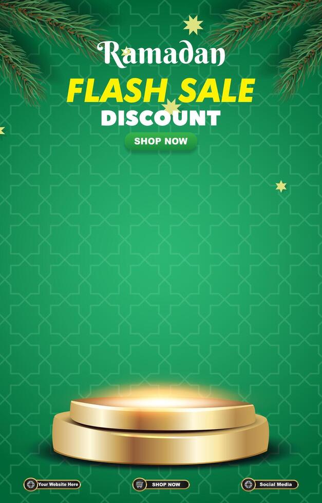 ramadan flash sale discount template banner with 3d podium for product sale with abstract background design vector