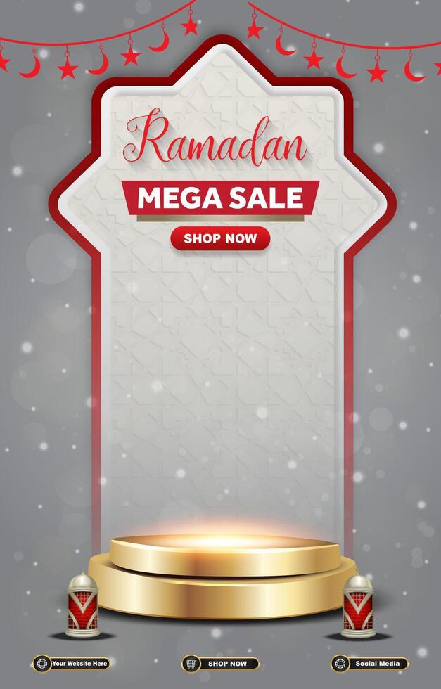 ramadan mega sale template banner with 3d podium for product sale with abstract background design vector