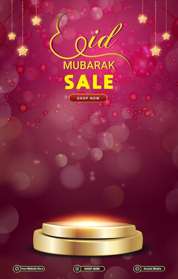 eid sale discount template banner with 3d podium for product sale with purple background design vector