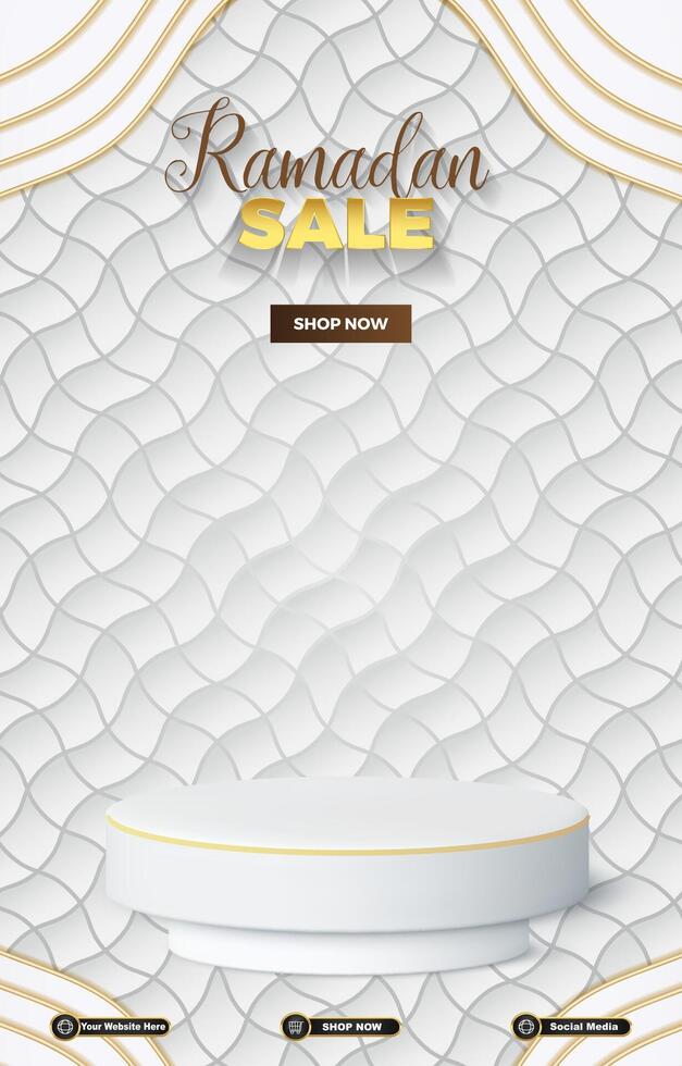 ramadan sale template banner with 3d podium for product sale with abstract background design vector