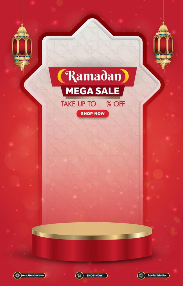 ramadan mega sale template banner with 3d podium for product sale with abstract background vector