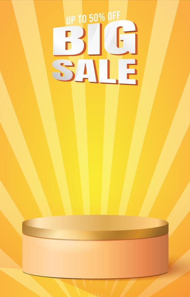 big sale discount portait template banner with blank space 3d podium for product sale with yellow background design vector