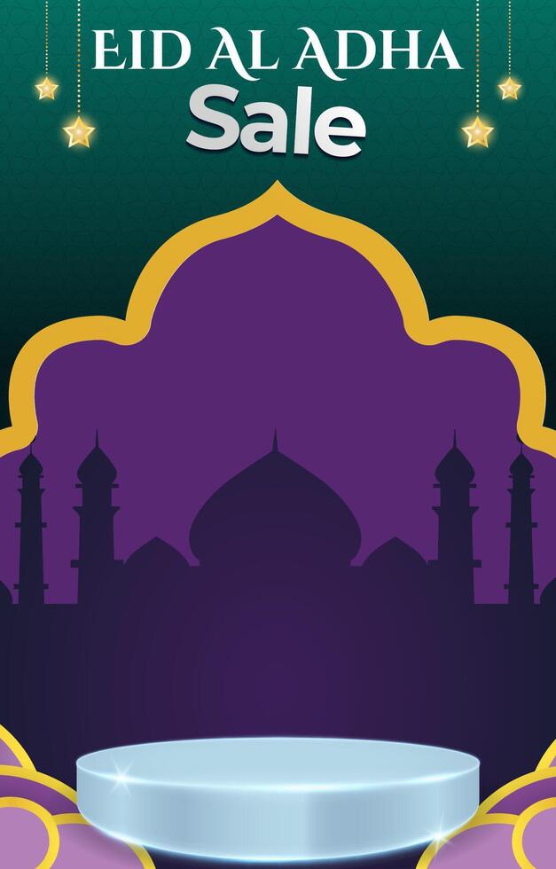 eid sale discount portait template banner with blank space 3d podium for product sale with abstract gradient green background design vector