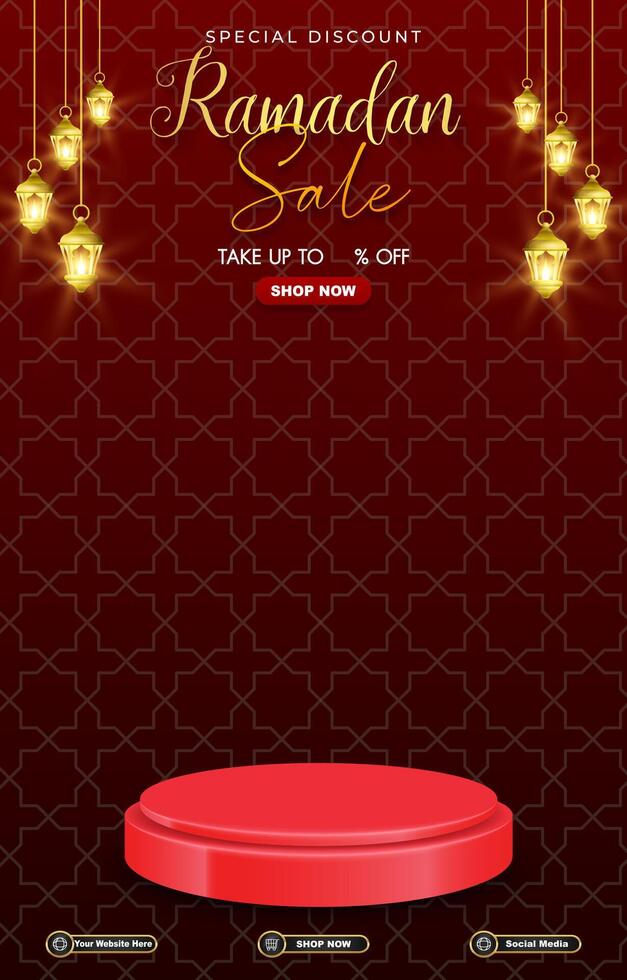 special discount ramadan sale template banner with 3d podium for product sale with red background design vector