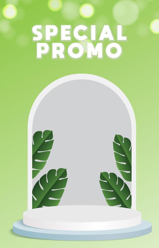 special promo sale discount portait template banner with 3d podium for product sale social media with abstract gradient green background design vector