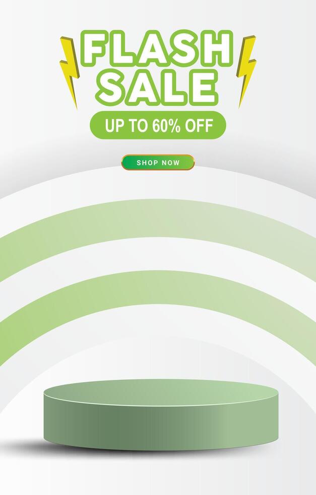 flash sale discount template banner with 3d podium for product sale social media with abstract gradient green background design vector