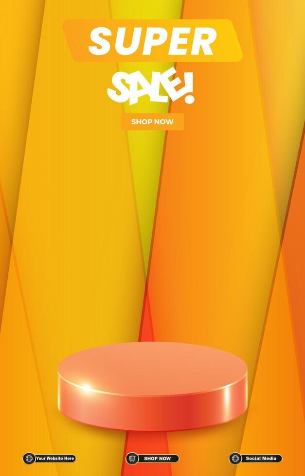 super sale discount portait template banner with blank space 3d podium for social media post product sale with abstract gradient orange background design vector