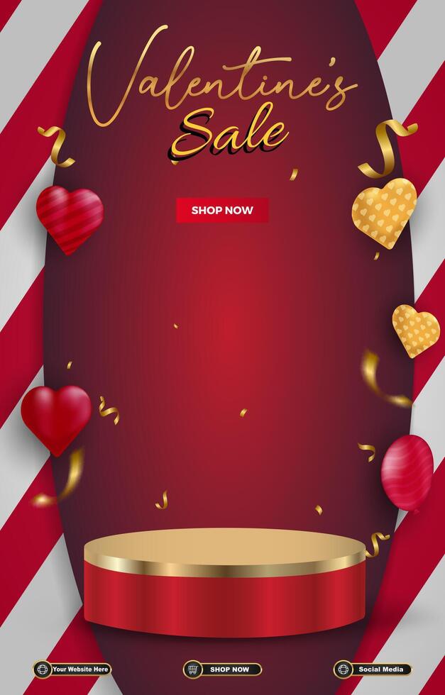 valentine sale discount portait template banner with blank space 3d podium for social media post product sale with abstract background design vector