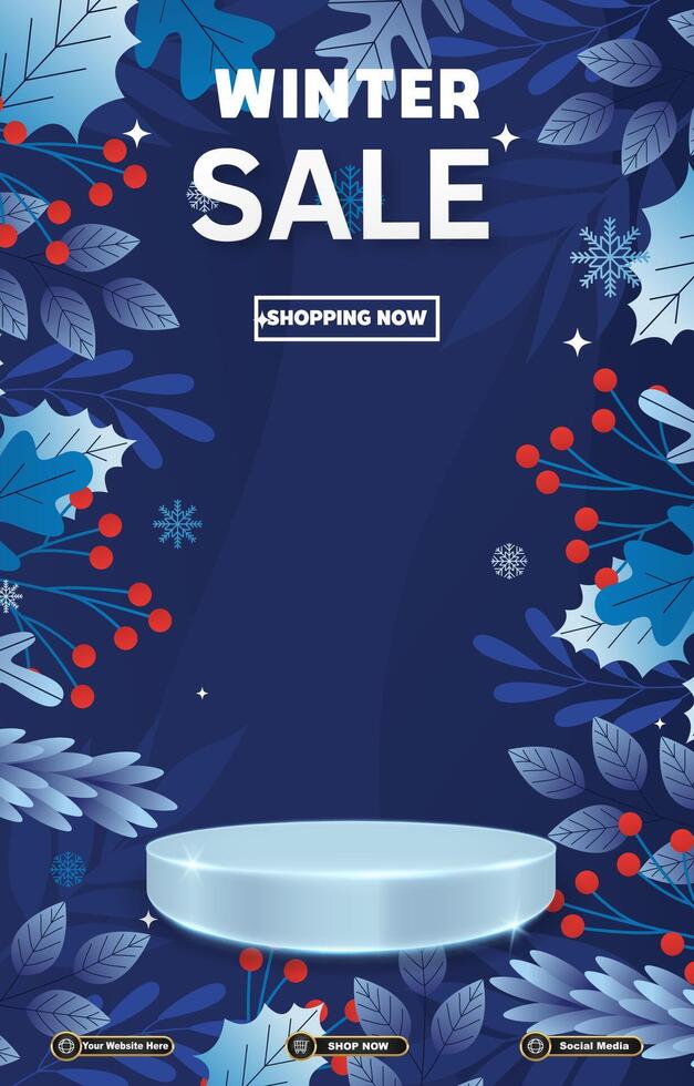 winter sale discount template banner with blank space 3d podium for social media post product sale with abstract background design vector