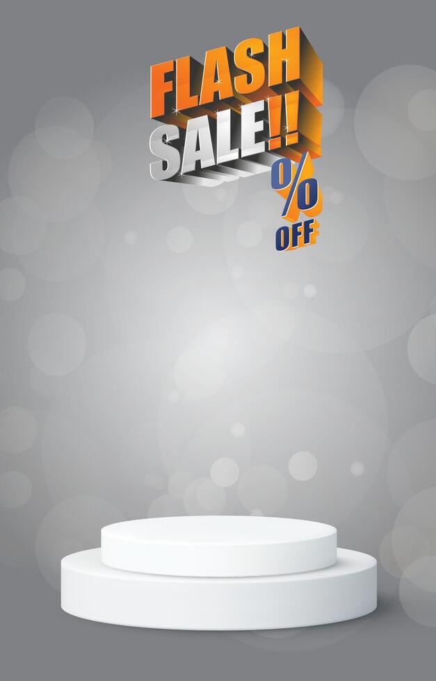 flash sale discount portait template banner with blank space 3d podium for social media feed product sale with abstract gradient grey background design vector