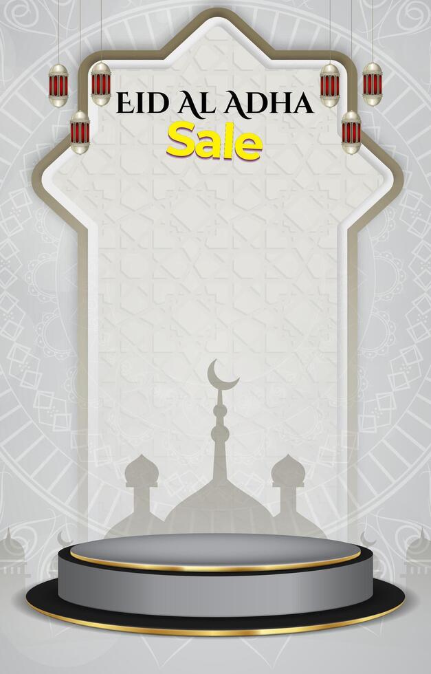 eid al adha sale discount portait template banner with blank space 3d podium for social media feed product sale with abstract gradient background vector