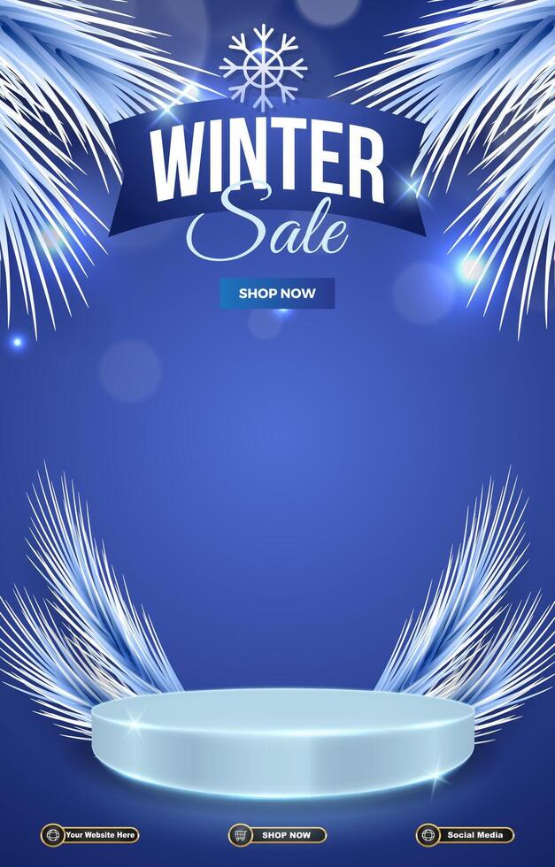 winter sale discount template banner with blank space 3d podium for social media post product sale with gradient background design vector