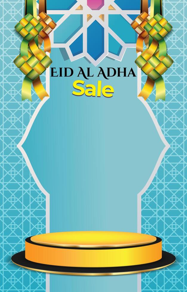 eid al adha sale discount portait template banner with blank space 3d podium for social media feed product sale with gradient background vector