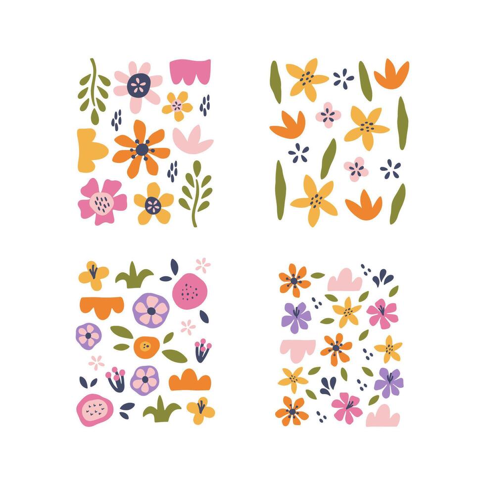 Abstract funky floral poster set. vector