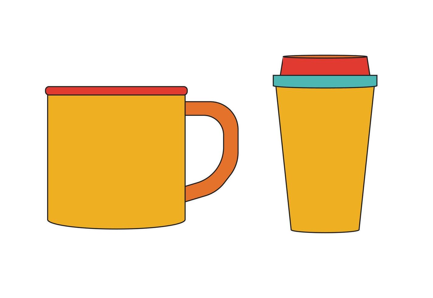 Illustration mug and cup retro unique design with outline abstract vector