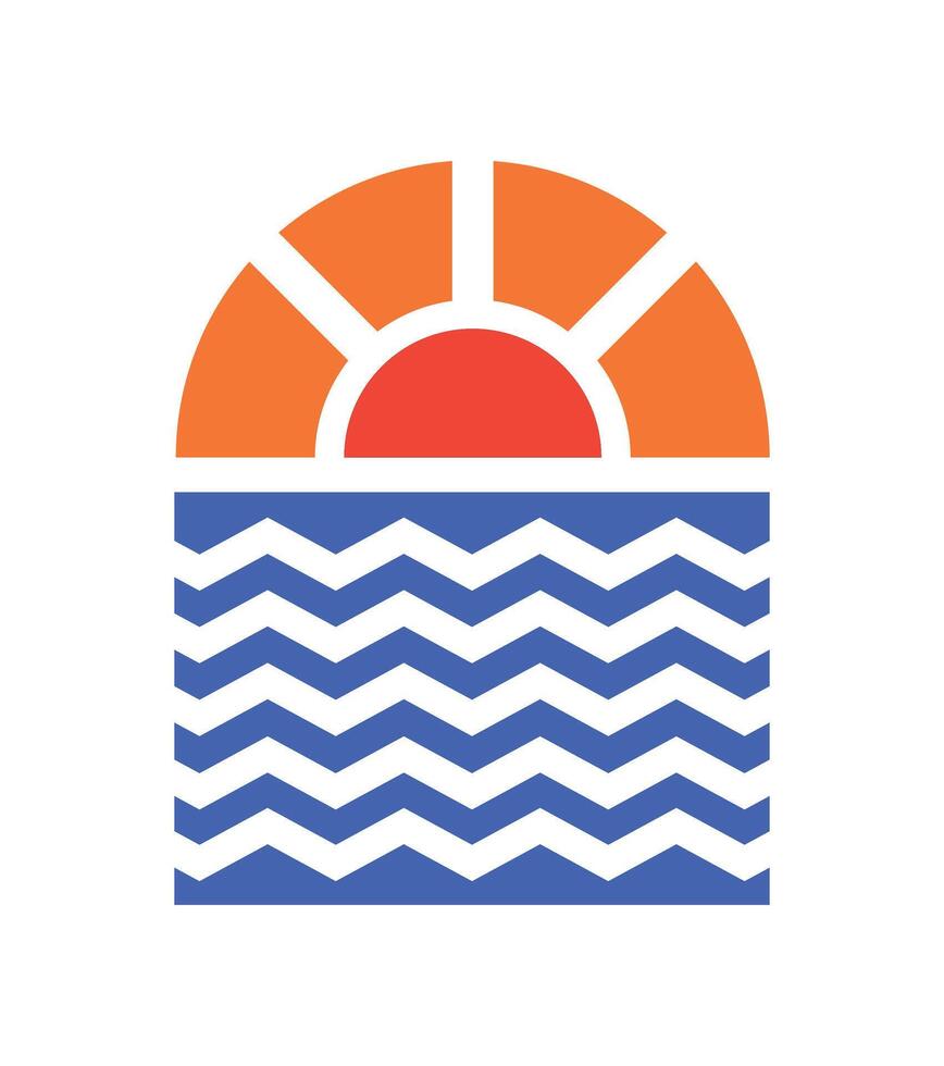 Logo sunset with ocean unique design abstract vector