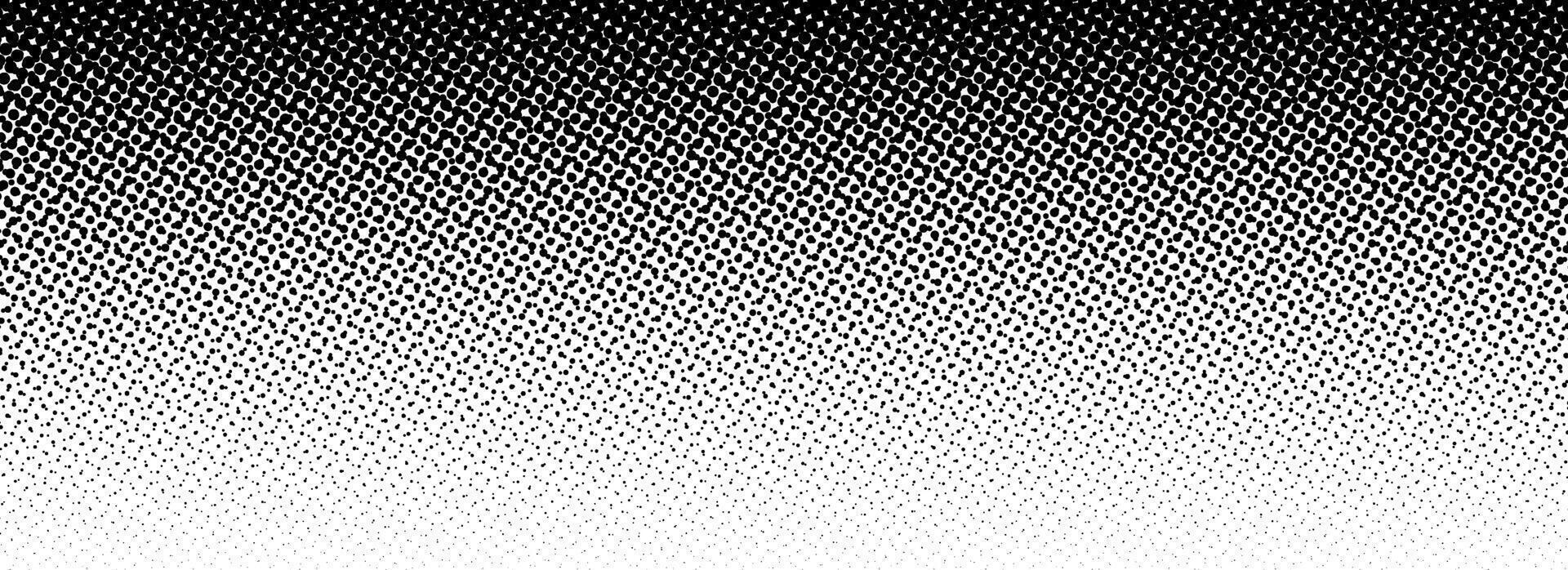 Black halftone gradient background. Fading overlapping dotted half tone texture. Vanishing polka dot backdrop. Raster pixel gradation pattern cover. Comic pop art overlay wallpaper vector