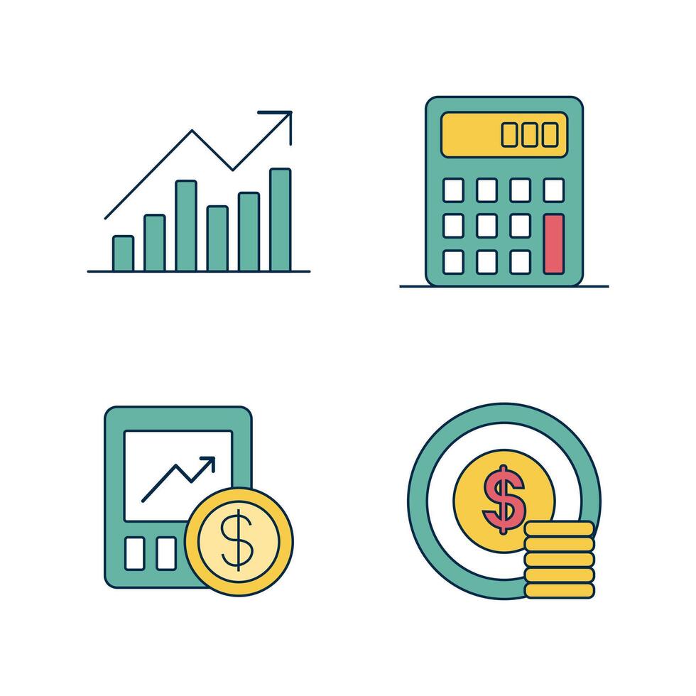Finance icons set with business charts and money symbols vector