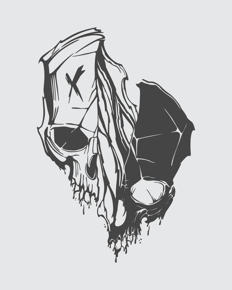 Skull head skeleton sliced melted illustration artwork t shirt design element sticker print art editable vector