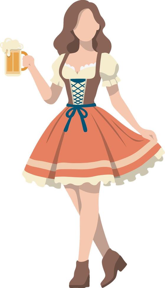 A Oktoberfest Girl Wearing Dirndl Dress with Beer Mug. vector