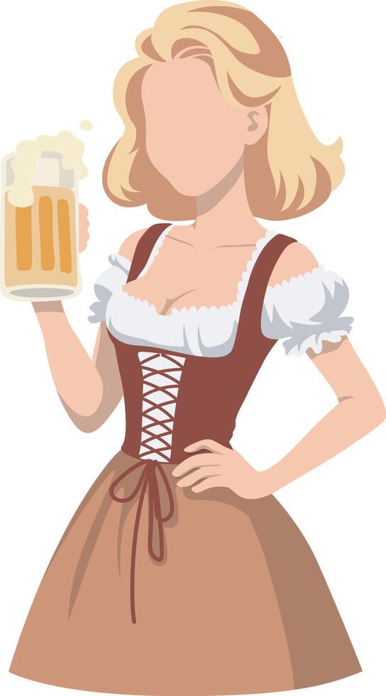 Oktoberfest Girl Wearing Dirndl Dress with Beer Mug. vector