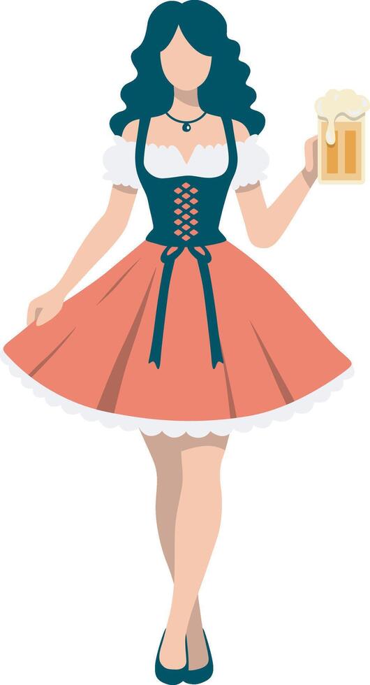 A Oktoberfest Girl Wearing Dirndl Dress, Holding Beer Mug. vector
