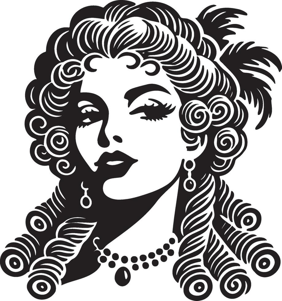 Vintage Sassy Lady with Vintage HairStyle Illustration. vector