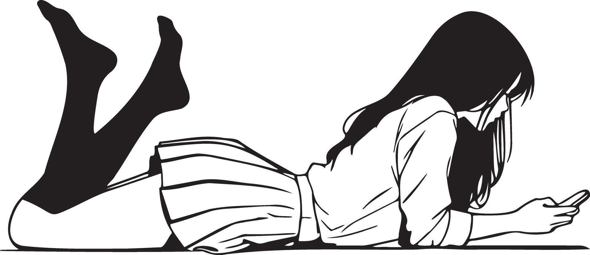High School Female Student Lying and Using Cellphone Illustration. vector