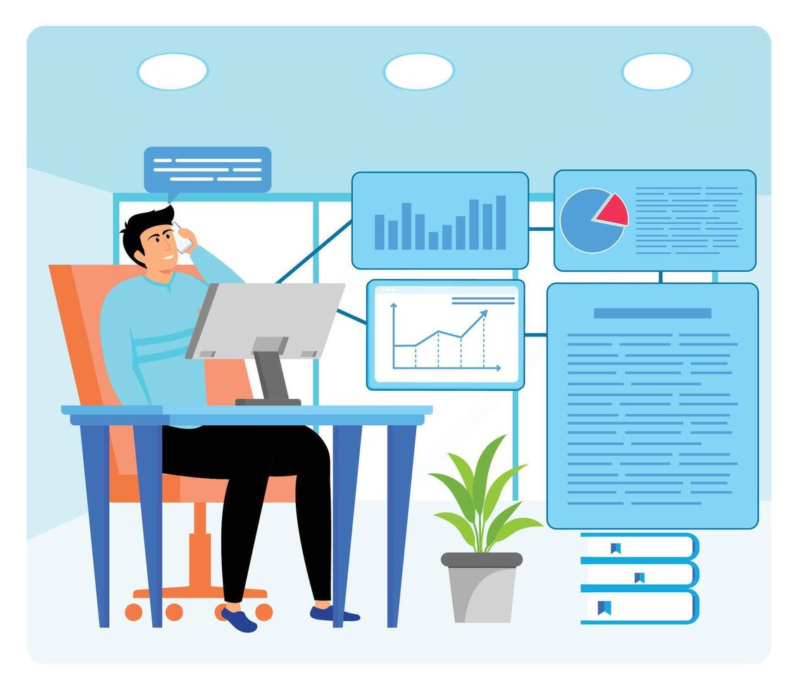 Sales agent talk on smart phone. Manager speaking to client during business phone call. vector