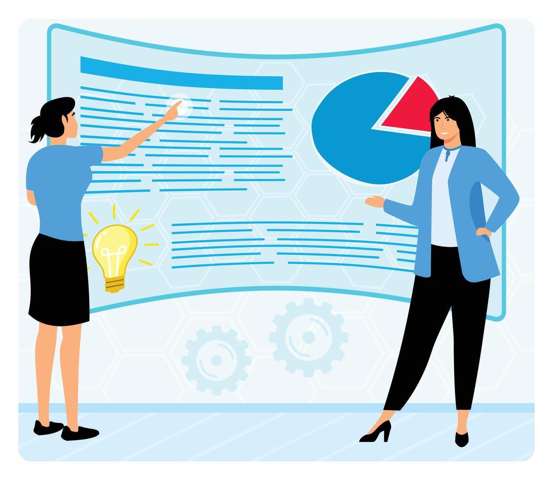 Business process automation concept. Teamwork at abstract project in technology space. vector