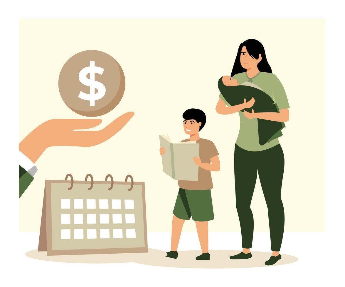 Financial and Time Management. Mother Balancing Family Responsibilities. vector