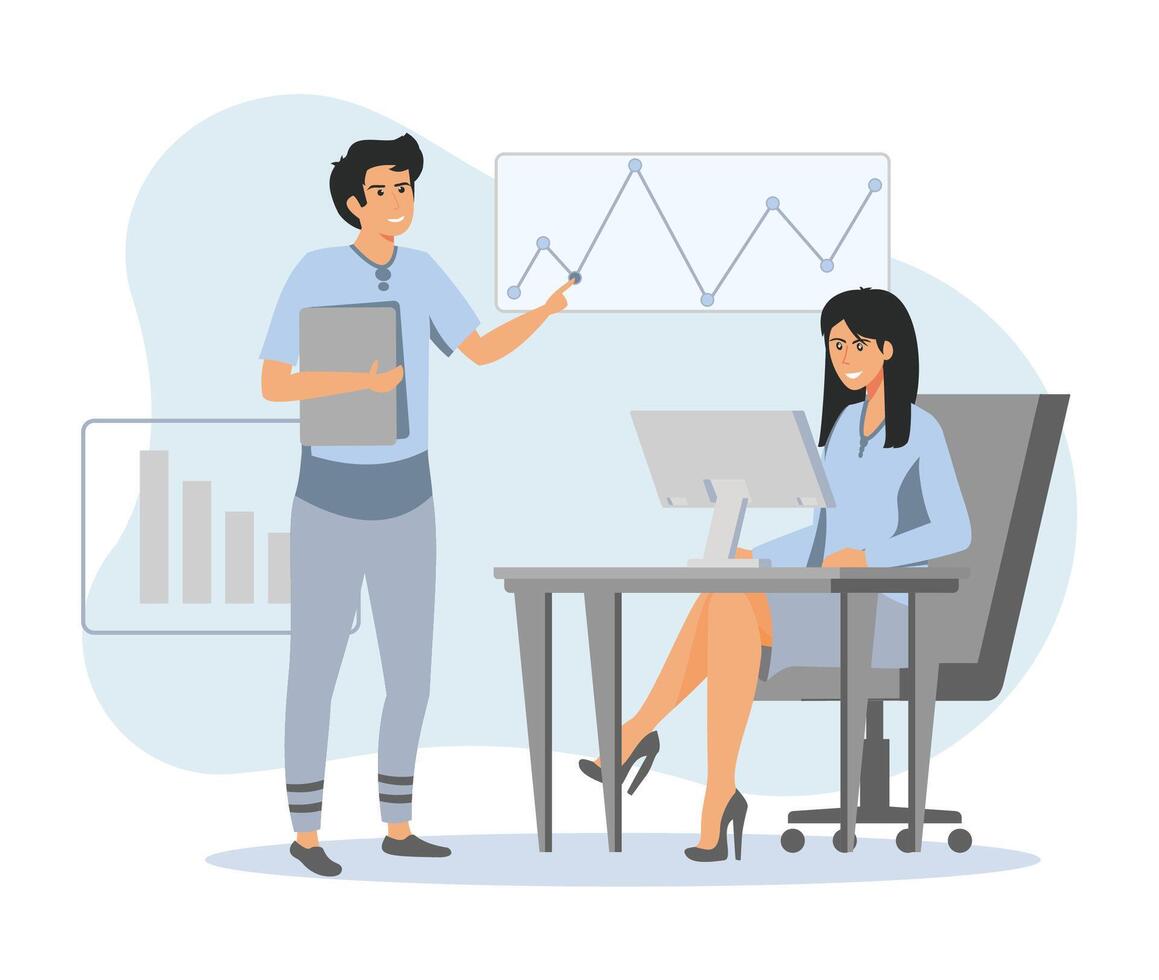 Team Collaboration During a Business Presentation in a Professional Office Setting. vector