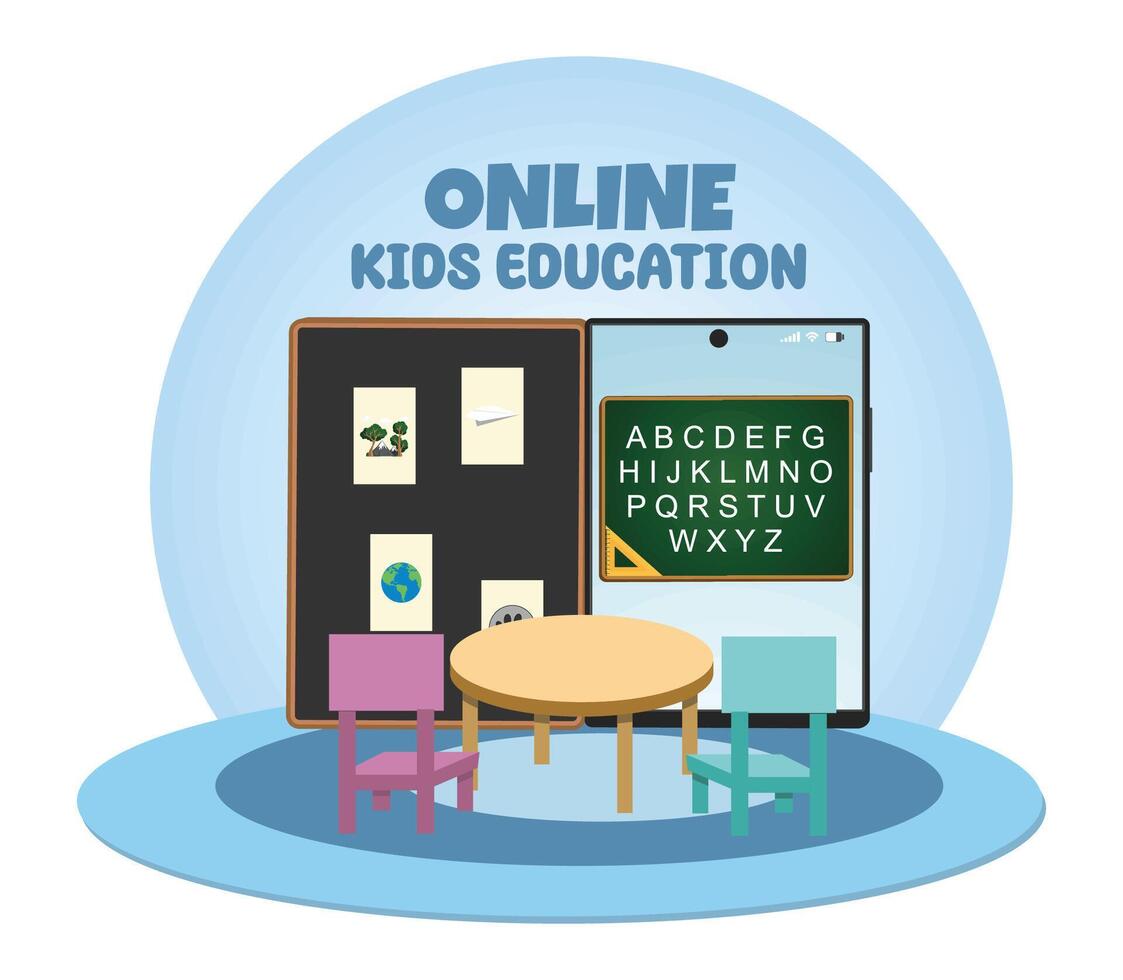 Digital Classroom Online Education kindergarten back to school concept. vector