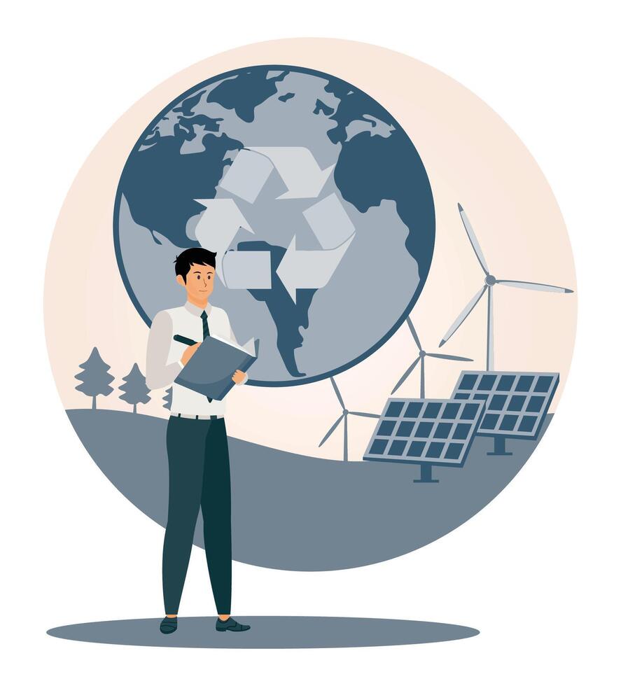 Sustainable Energy Solutions Featuring Solar Panels and Wind Turbines. vector