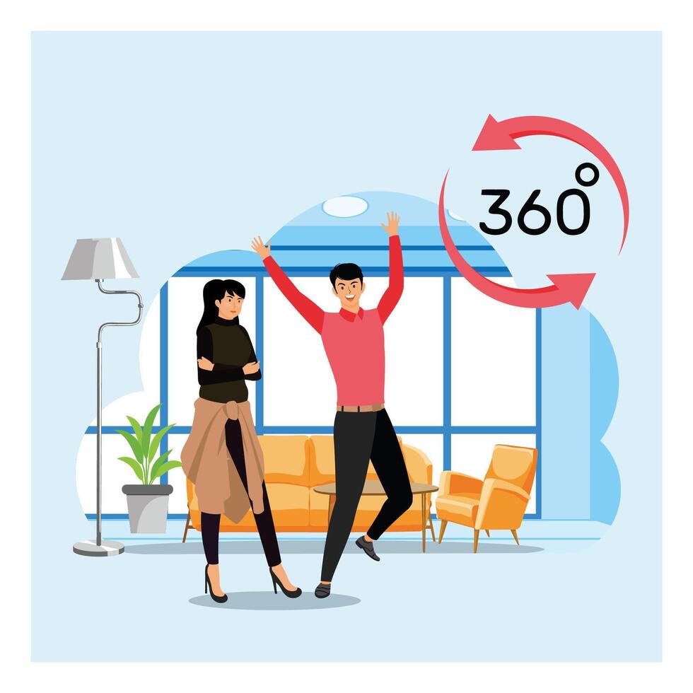 Virtual real estate tour Concept. Application for quick search for housing online. vector
