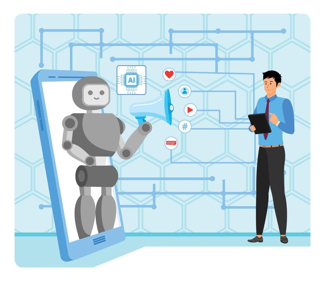 Artificial intelligence in social media. vector