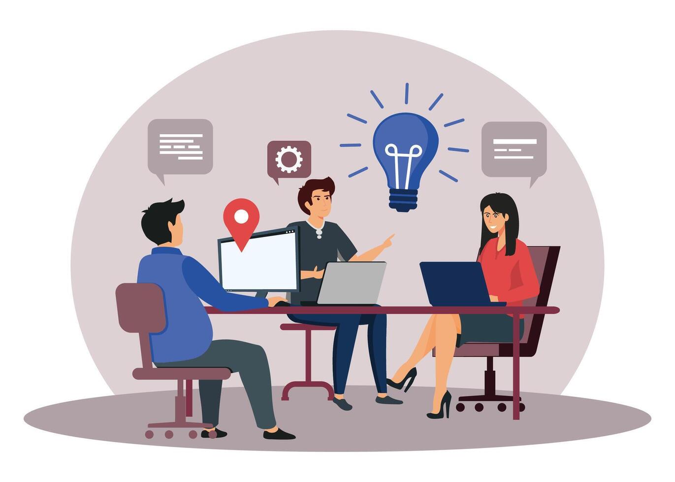 Business communication concept. Group of employees discussing idea at table. vector