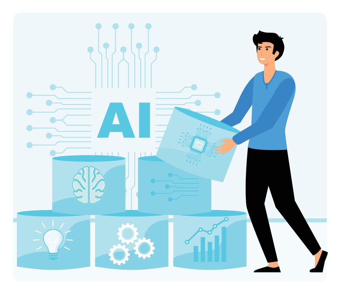 Artificial Intelligence and future economy. vector